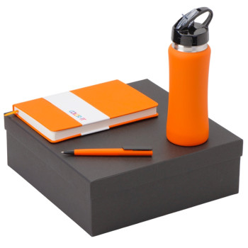 Подарочный набор c блокнотом C2, ручкой и бутылкой, оранжевый