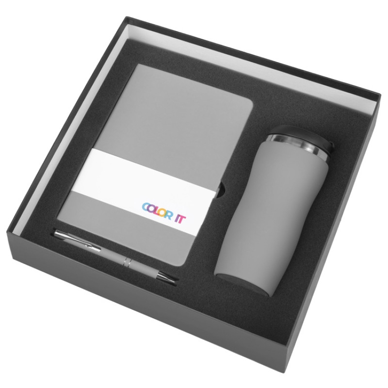 Подарочный набор с блокнотом С1, металлической ручкой и термокружкой, серый