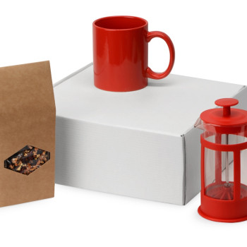 Подарочный набор с чаем, кружкой и френч-прессом "Чаепитие", красный