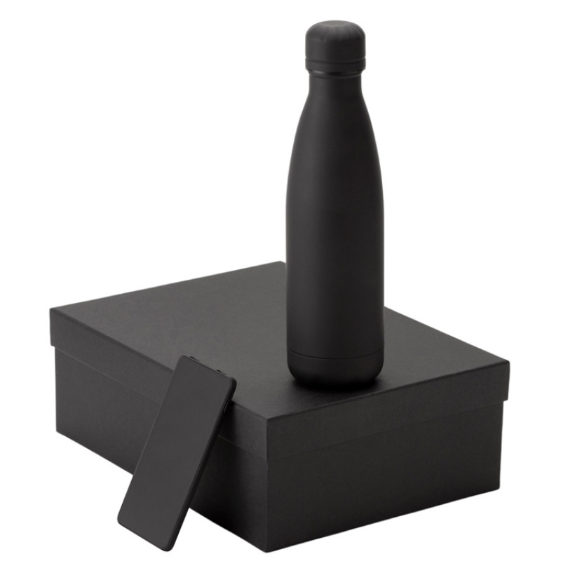 Подарочный набор с термобутылкой и повербанком С1, 5000 mAh, черный