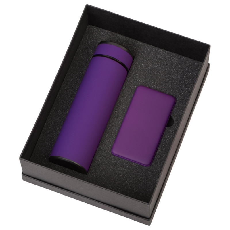 Подарочный набор с термосом и повербанком С1, фиолетовый