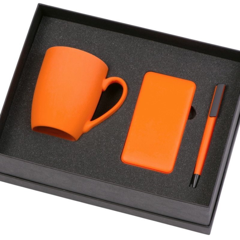 Подарочный набор c кружкой, пластиковой ручкой и повербанком С1, 5000 mAh, оранжевый