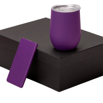 Подарочный набор с термокружкой и повербанком С1, 5000 mAh, фиолетовый