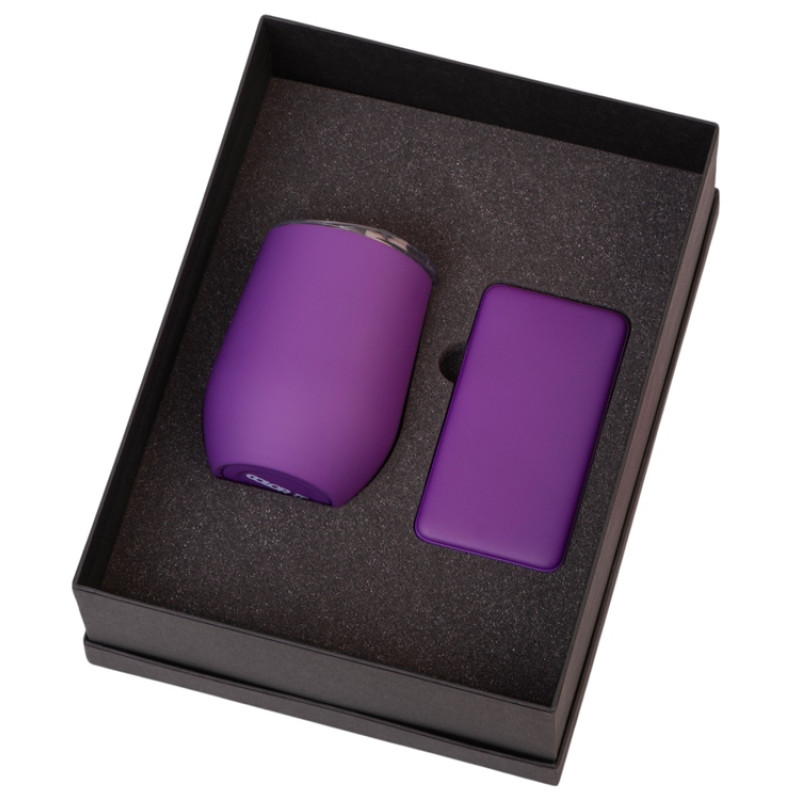 Подарочный набор с термокружкой и повербанком С1, 5000 mAh, фиолетовый