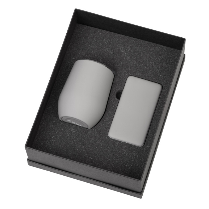 Подарочный набор с термокружкой и повербанком С1, 5000 mAh, серый