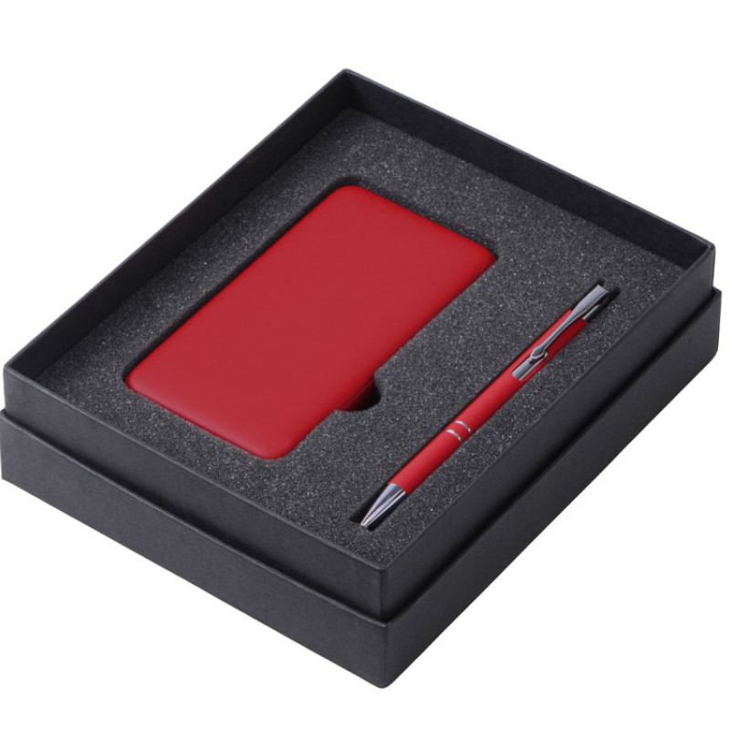 Подарочный набор c ручкой и повербанком 10000 mAh, красный