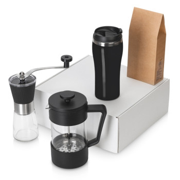Подарочный набор с кофе, кружкой и френч-прессом "Бодрое утро" 2.0, черный