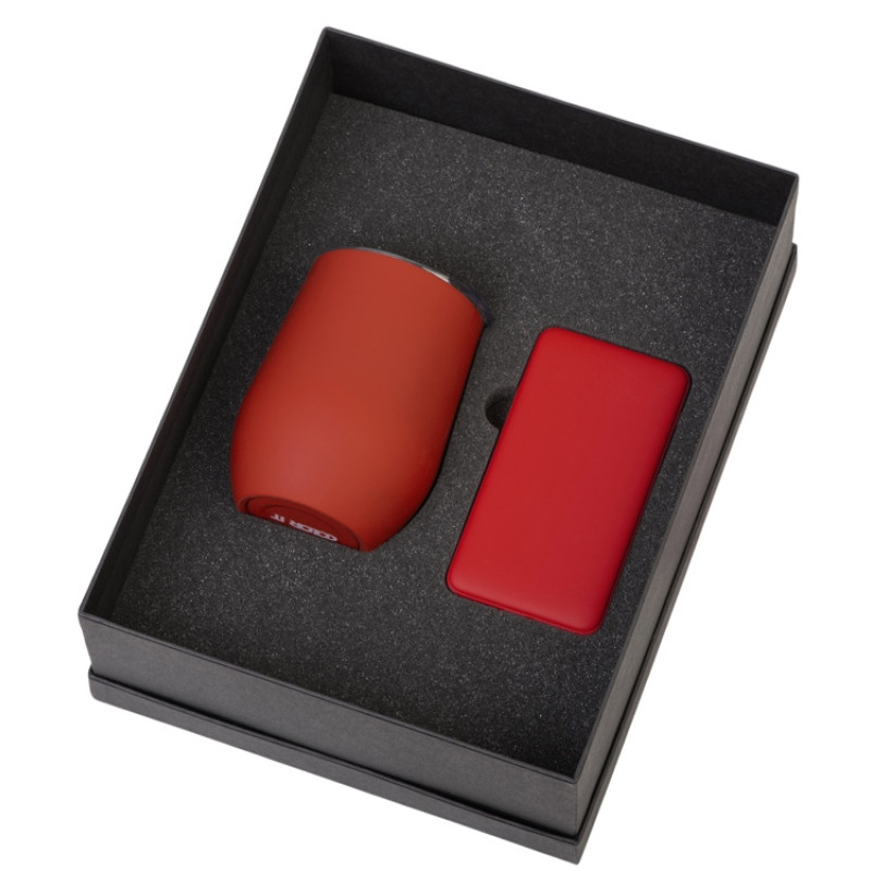 Подарочный набор с термокружкой и повербанком С2, 10000 mAh, красный