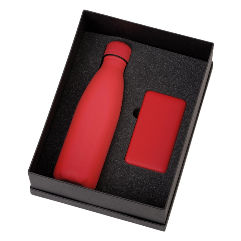 Подарочный набор с термобутылкой и повербанком С1, 5000 mAh, красный