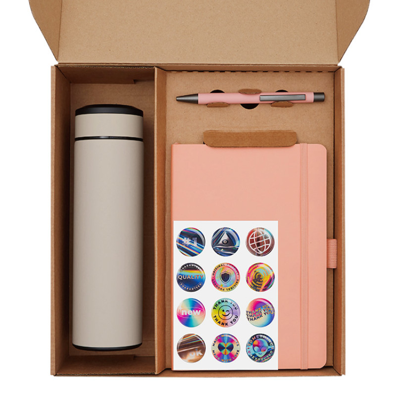 Подарочный набор с термосом, блокнотом, ручкой и чаем, розовый