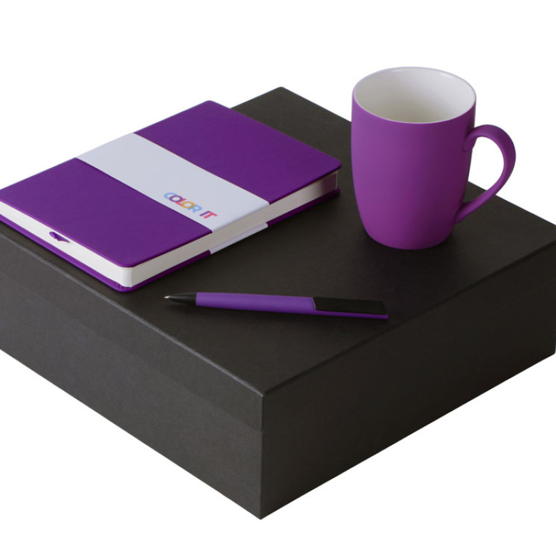 Подарочный набор с блокнотом С2, пластиковой ручкой и кружкой, фиолетовый