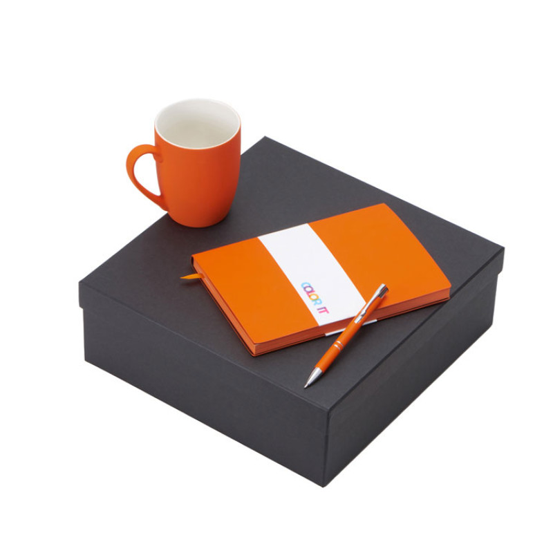 Подарочный набор с блокнотом С1, металлической ручкой и кружкой, оранжевый
