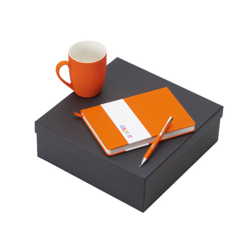 Подарочный набор с блокнотом С3, металлической ручкой и кружкой, оранжевый