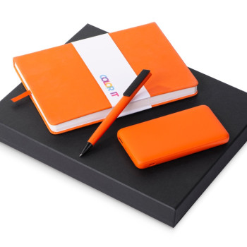 Подарочный набор c блокнотом С2, ручкой и повербанком 10000 mAh, оранжевый