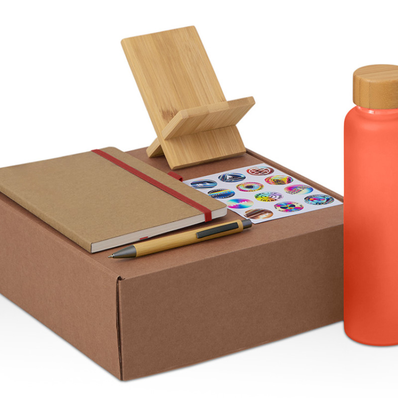 Подарочный набор с бутылкой для воды. блокнотом, ручкой и подставкой для телефона, красный