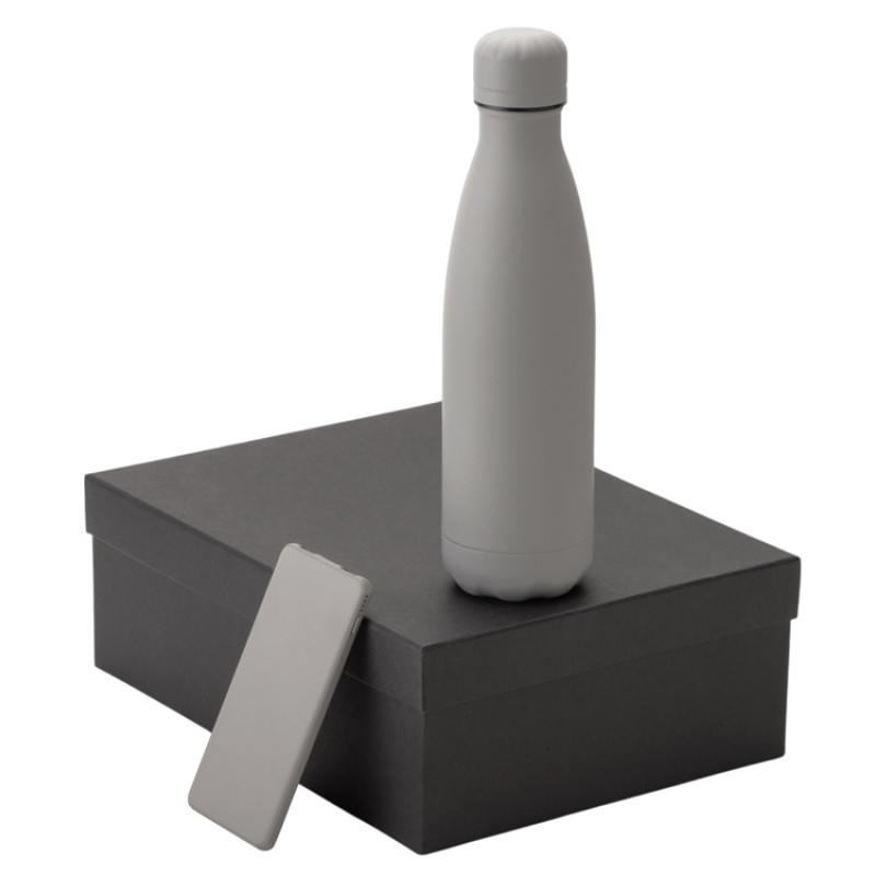 Подарочный набор с термобутылкой и повербанком С1, 5000 mAh, серый