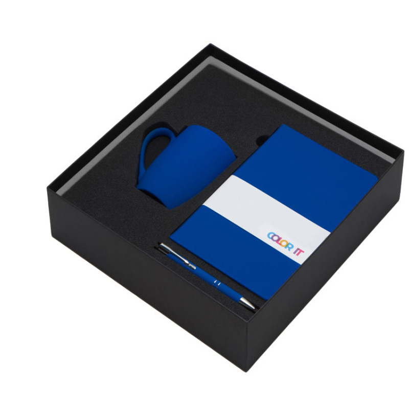 Подарочный набор с блокнотом С2, металлической ручкой и кружкой, синий