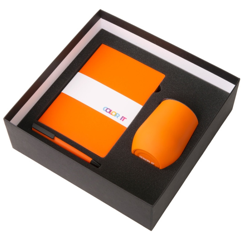 Подарочный набор c блокнотом C1, ручкой и термокружкой, оранжевый