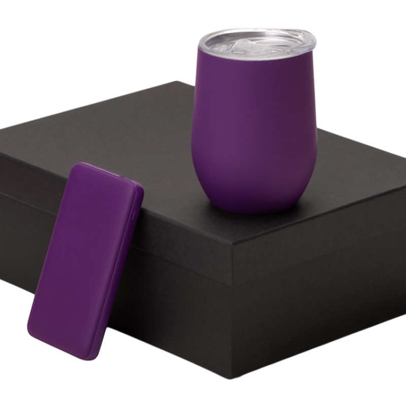 Подарочный набор с термокружкой и повербанком С2, 10000 mAh, фиолетовый