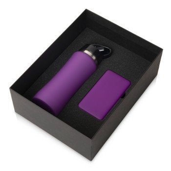 Подарочный набор с бутылкой для воды и повербанком С1, 5000 mAh, фиолетовый