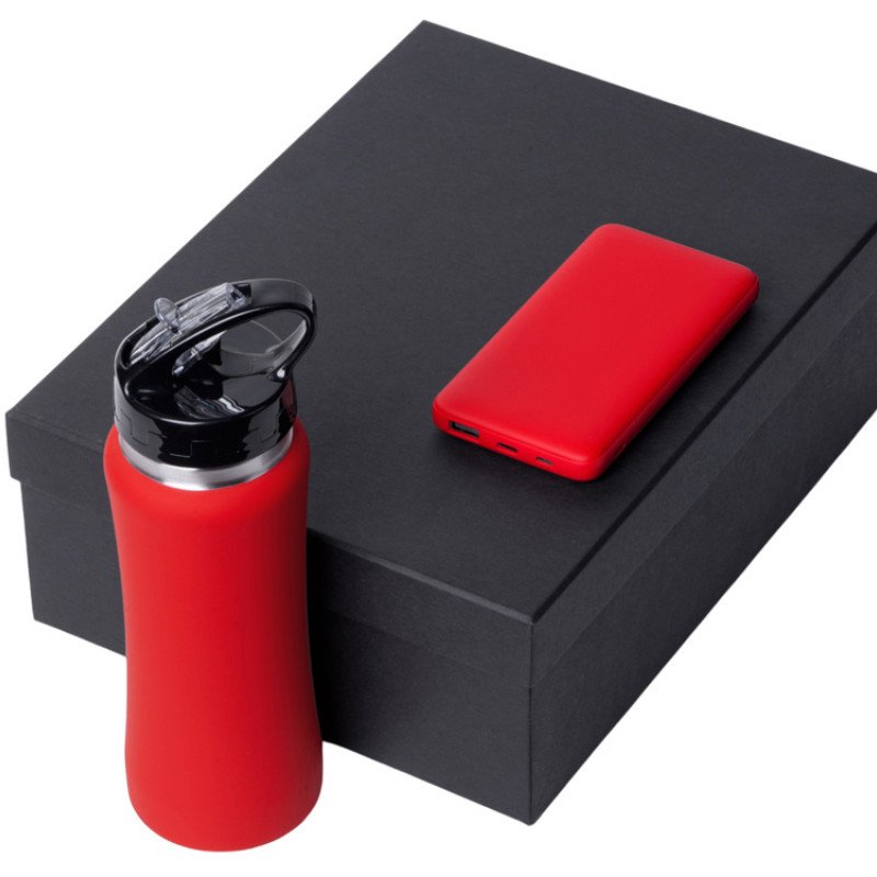 Подарочный набор с бутылкой для воды и повербанком С2, 10000 mAh, красный Подарочный набор с бутылкой для воды и повербанком С2, 10000 mAh, красный