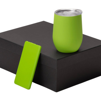 Подарочный набор с термокружкой и повербанком С1, 5000 mAh, зеленое яблоко