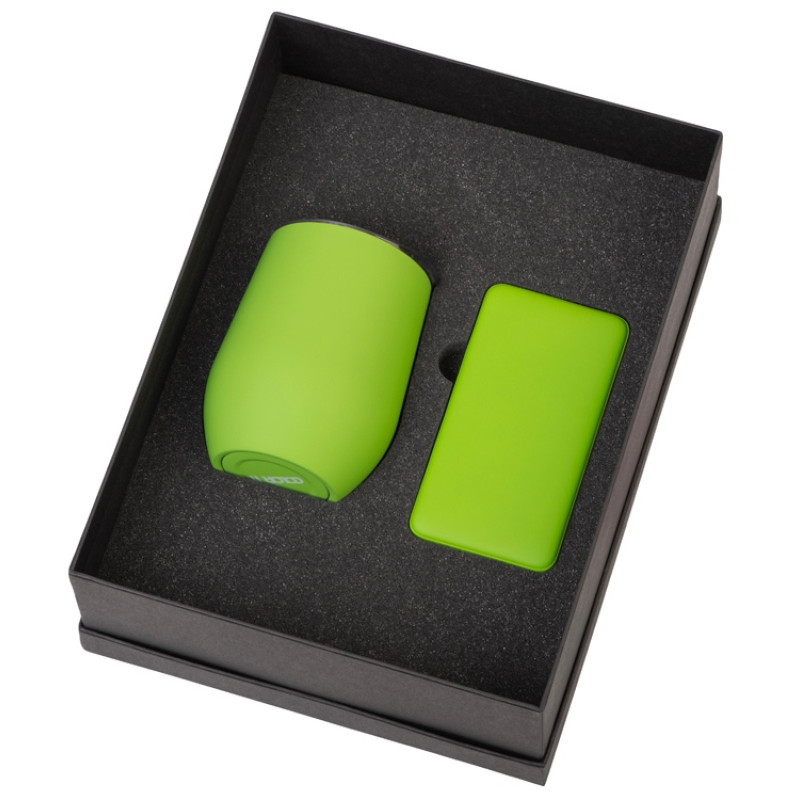 Подарочный набор с термокружкой и повербанком С2, 10000 mAh, зеленое яблоко