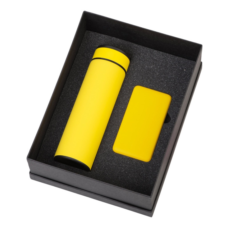 Подарочный набор с термосом и повербанком С2, желтый