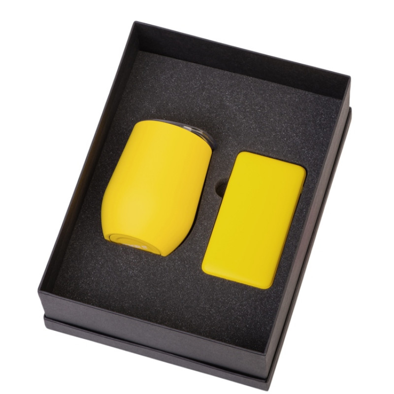 Подарочный набор с термокружкой и повербанком С2, 10000 mAh, желтый