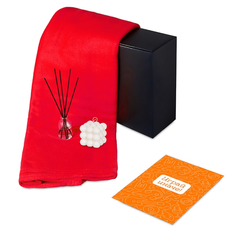 Подарочный набор с пледом, свечой и диффузором, красный