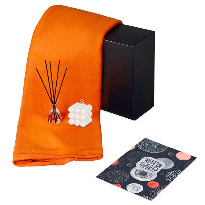 Подарочный набор с пледом, свечой и диффузором, оранжевый