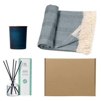 Подарочный набор с пледом, свечой и диффузором, синий
