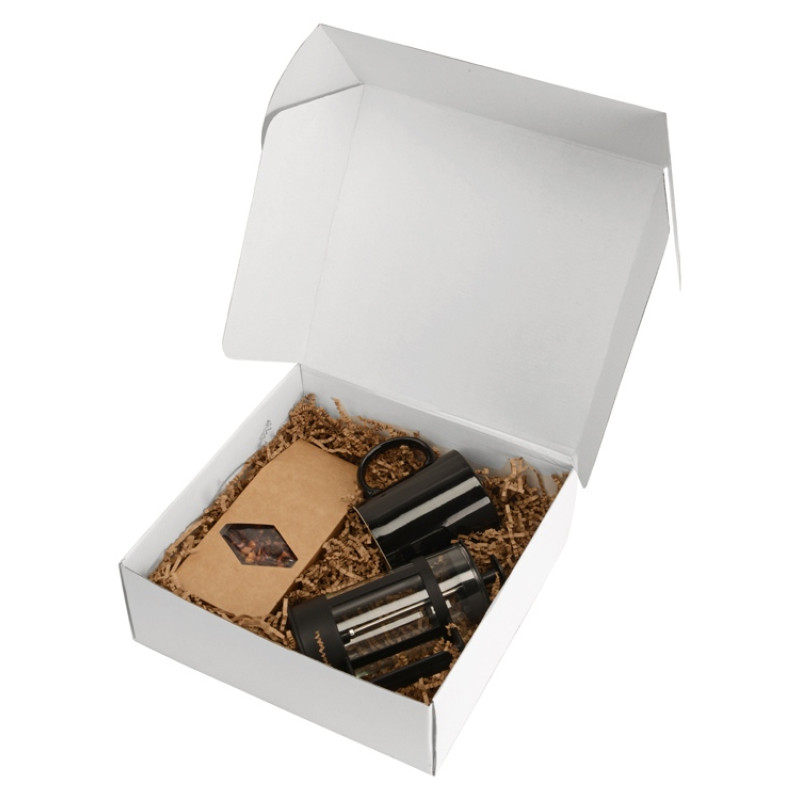 Подарочный набор с чаем, кружкой и френч-прессом "Чаепитие", черный