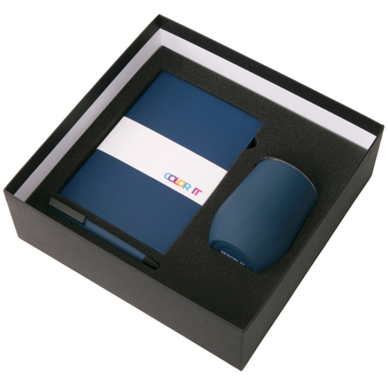 Подарочный набор c блокнотом C1, ручкой и термокружкой, темно-синий