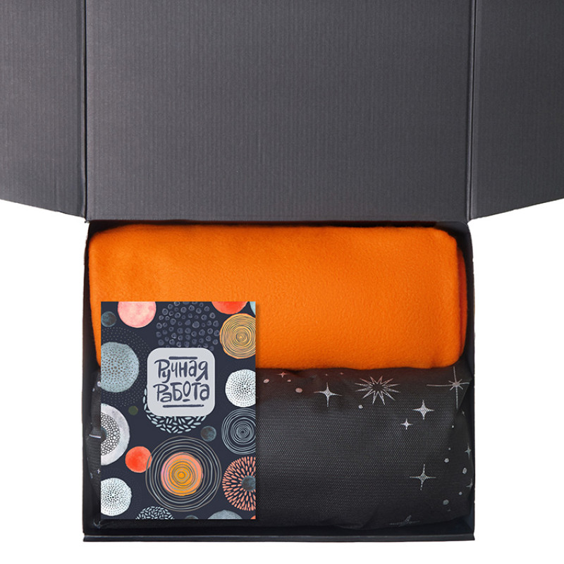 Подарочный набор с пледом, свечой и диффузором, оранжевый