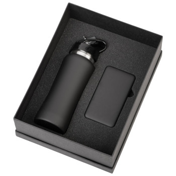 Подарочный набор с бутылкой для воды и повербанком С2, 10000 mAh, черный