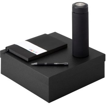 Подарочный набор с блокнотом С1, металлической ручкой и термосом, черный