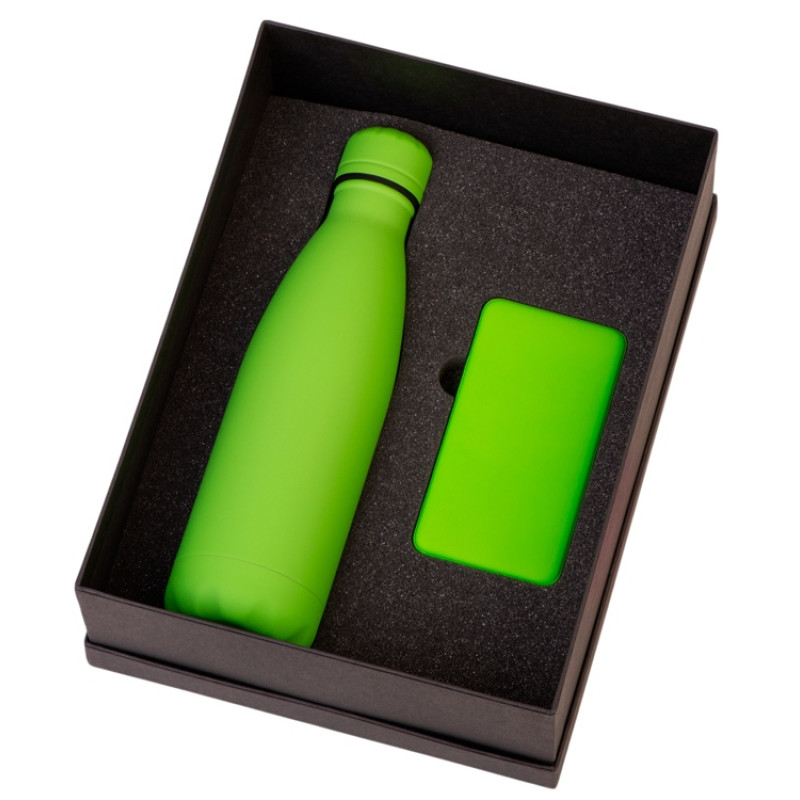 Подарочный набор с термобутылкой и повербанком С1, 5000 mAh, зеленое яблоко