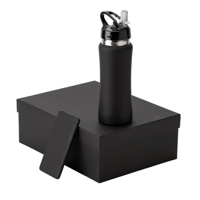 Подарочный набор с бутылкой для воды и повербанком С1, 5000 mAh, черный