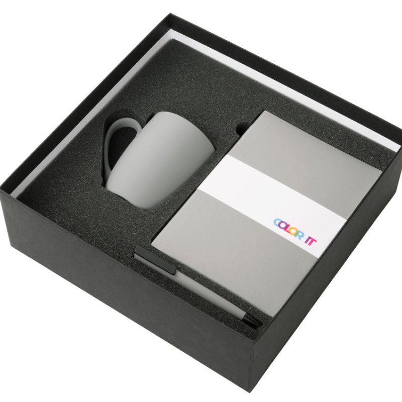 Подарочный набор c блокнотом C1, ручкой и кружкой, серый