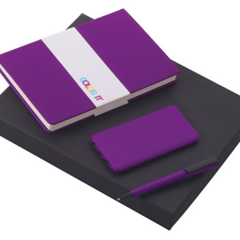 Подарочный набор c блокнотом С2, ручкой и повербанком 5000 mAh, фиолетовый