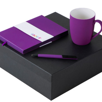 Подарочный набор с блокнотом С1, пластиковой ручкой и кружкой, фиолетовый