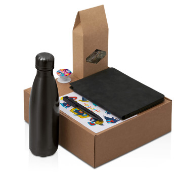 Подарочный набор с термобутылкой, блокнотом, ручкой и чаем, черный