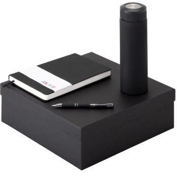 Подарочный набор с блокнотом С3, металлической ручкой и термосом, черный