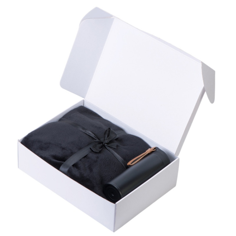 Подарочный набор с пледом, термосом "Cozy hygge" 2.0, черный