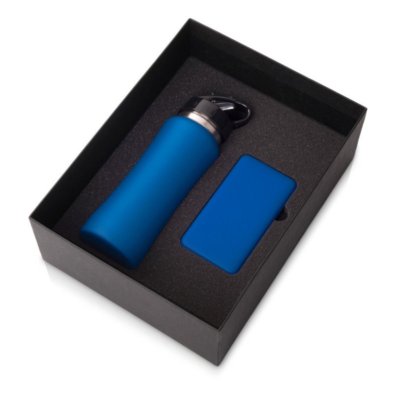 Подарочный набор с бутылкой для воды и повербанком С2, 10000 mAh, синий Подарочный набор с бутылкой для воды и повербанком С2, 10000 mAh, синий