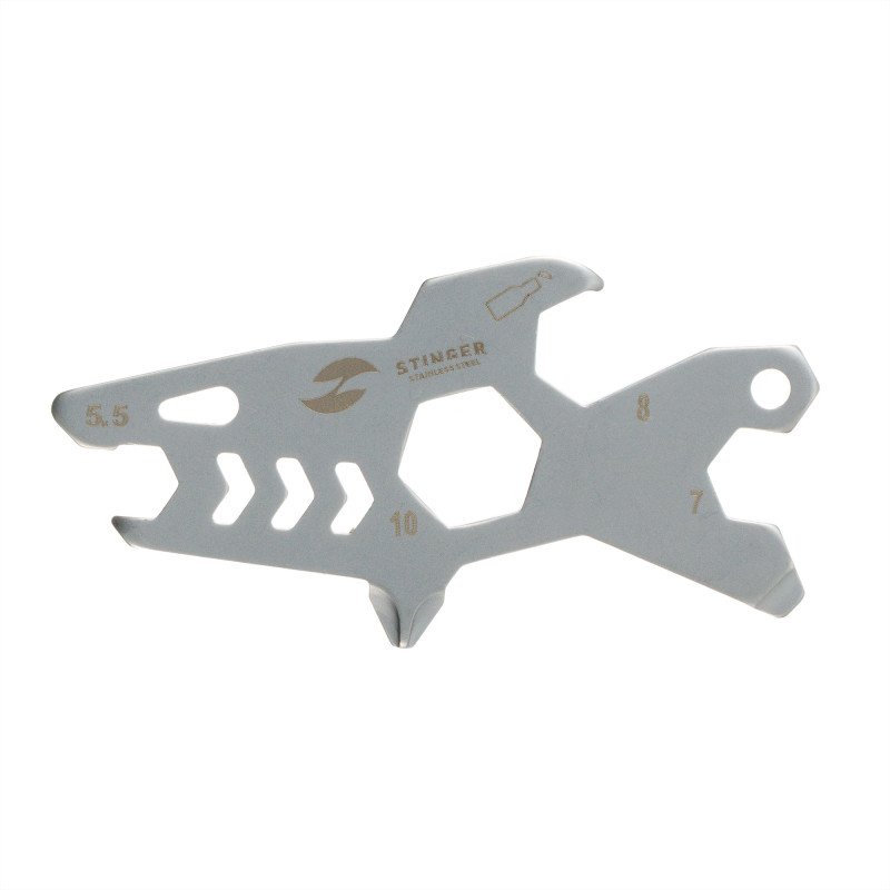 Мини-мультитул карманный Stinger, 60 x 31 мм, 5 функций, акула, нержавеющая сталь, серебристый, в блистере