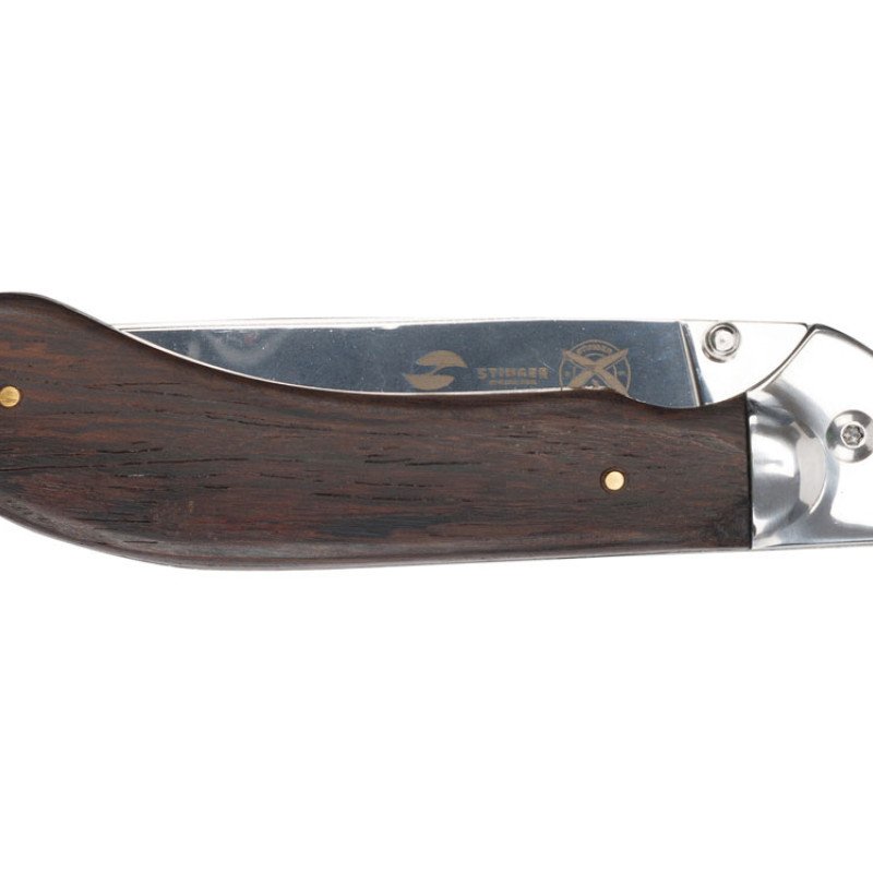 Нож складной Stinger, 105 мм, (серебристый), материал рукояти: сталь/дерево (серебристо-коричневый)