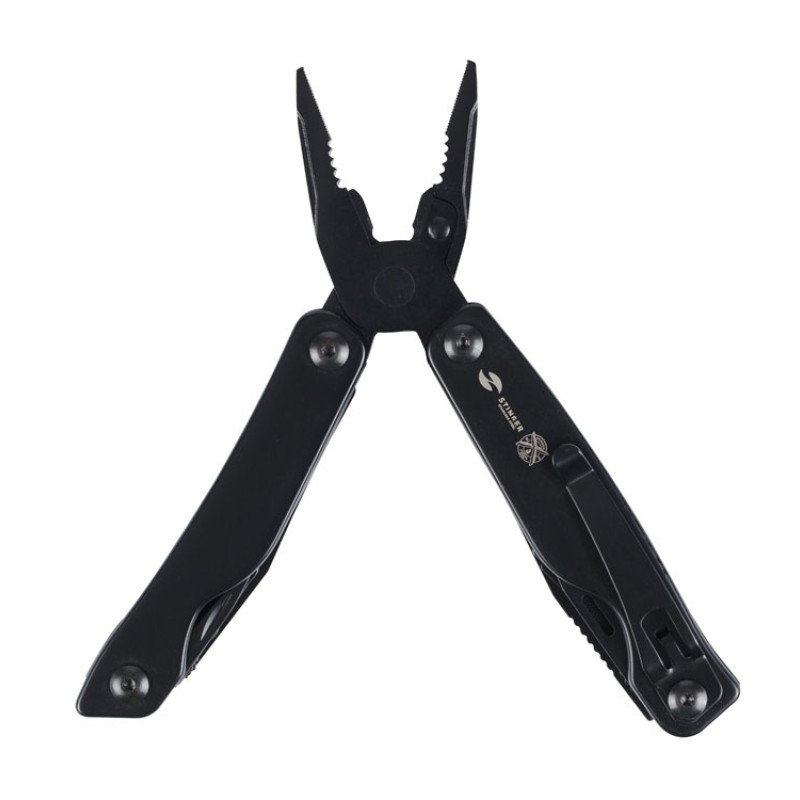 Мультитул Stinger, 100x40 мм, 11 функций, сталь, чёрный, в комплекте нейлоновый чехол