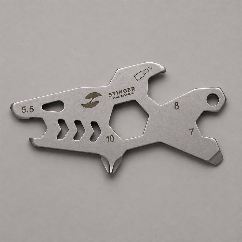 Мини-мультитул карманный Stinger, 60 x 31 мм, 5 функций, акула, нержавеющая сталь, серебристый, в блистере